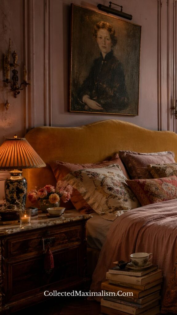 Muted Parisian color palette with soft green sofa and neutral layered textures